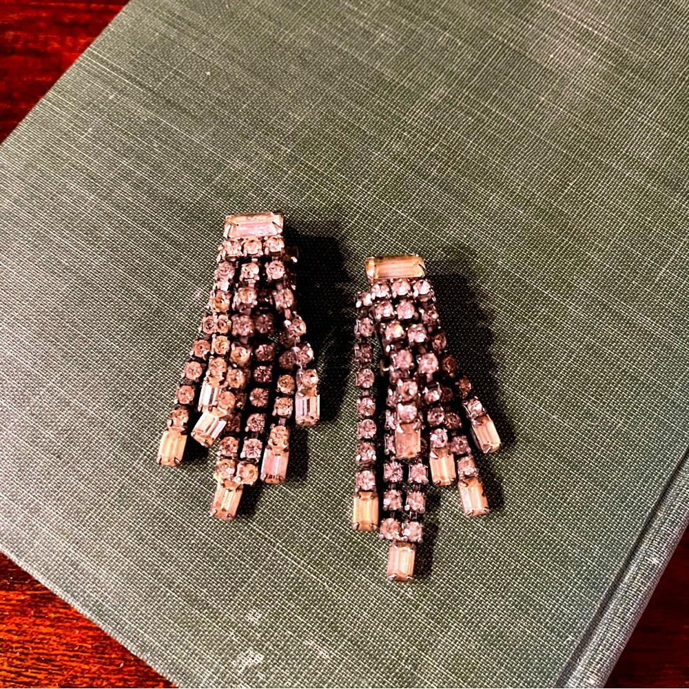 Gorgeous Clear Rhinestone Silver Multi-Strand Vintage Antique Earrings